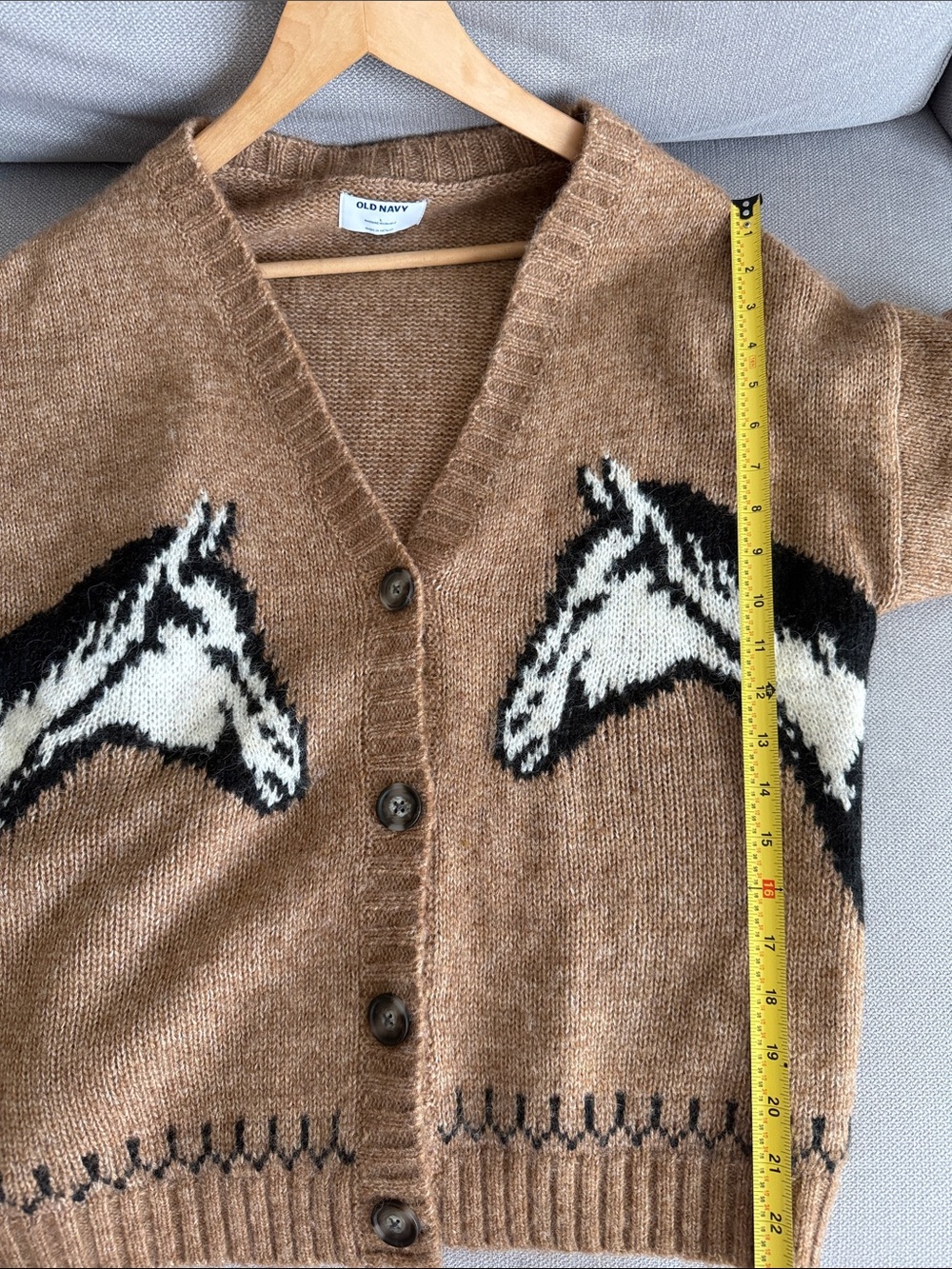 Old Navy Brown Horse Intarsia Button-Front Cardigan Size L NWT - Picture 8 of 12